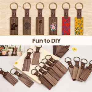 Wholesale Wooden Keychains Leather Blank Diy Tags Ring Wood <b>Key</b> <b>Chain</b> for Laser Engraving Logo Factory Price - Product Image 2