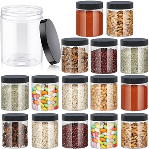Barattoli di Stoccaggio in PET Trasparente da 250ml con Coperchi Effetto Legno, Contenitori Ermetici in Plastica per Cucina e Conservazione di <span class=keywords><strong>Erbe</strong></span> - Product Image 1