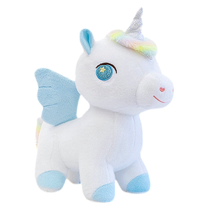 ตุ๊กตายูนิคอร์นคู่ สีฟ้า จูบกันแบบหน้าต่อหน้า ขนสีรุ้งเข้าชุด พื้นหลังสีขาวเรียบง่าย - Product Image 2