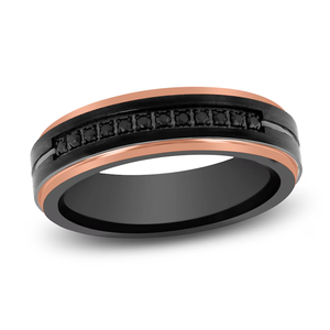 Gioielli da uomo di lusso nero e oro rosa placcato Cz diamante intarsio da uomo e da donna fede nuziale comfort <span class=keywords><strong>It</strong></span> Ring - Product Image 2