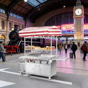 Chariot de service alimentaire convertible en acier inoxydable résistant à la rouille, 4 roues, avec grille chauffante intégrée, pour extérieur, garantie 2 ans - Product Image 4