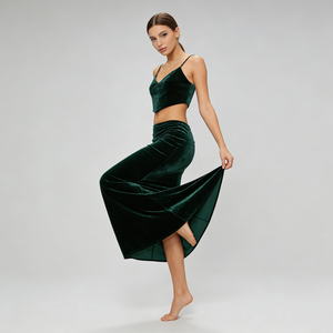 Jupes longues de soirée formelles confortables en <span class=keywords><strong>velours</strong></span> doux vert foncé sexy à taille haute pour femmes - Product Image 6