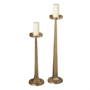 Tapered <b>Brass</b> Candle Stands Set of Two Hammered Finish Easy Portable Gold Finish Heat Resistance Candle Holder Pillar Tabletop - Product Image 1