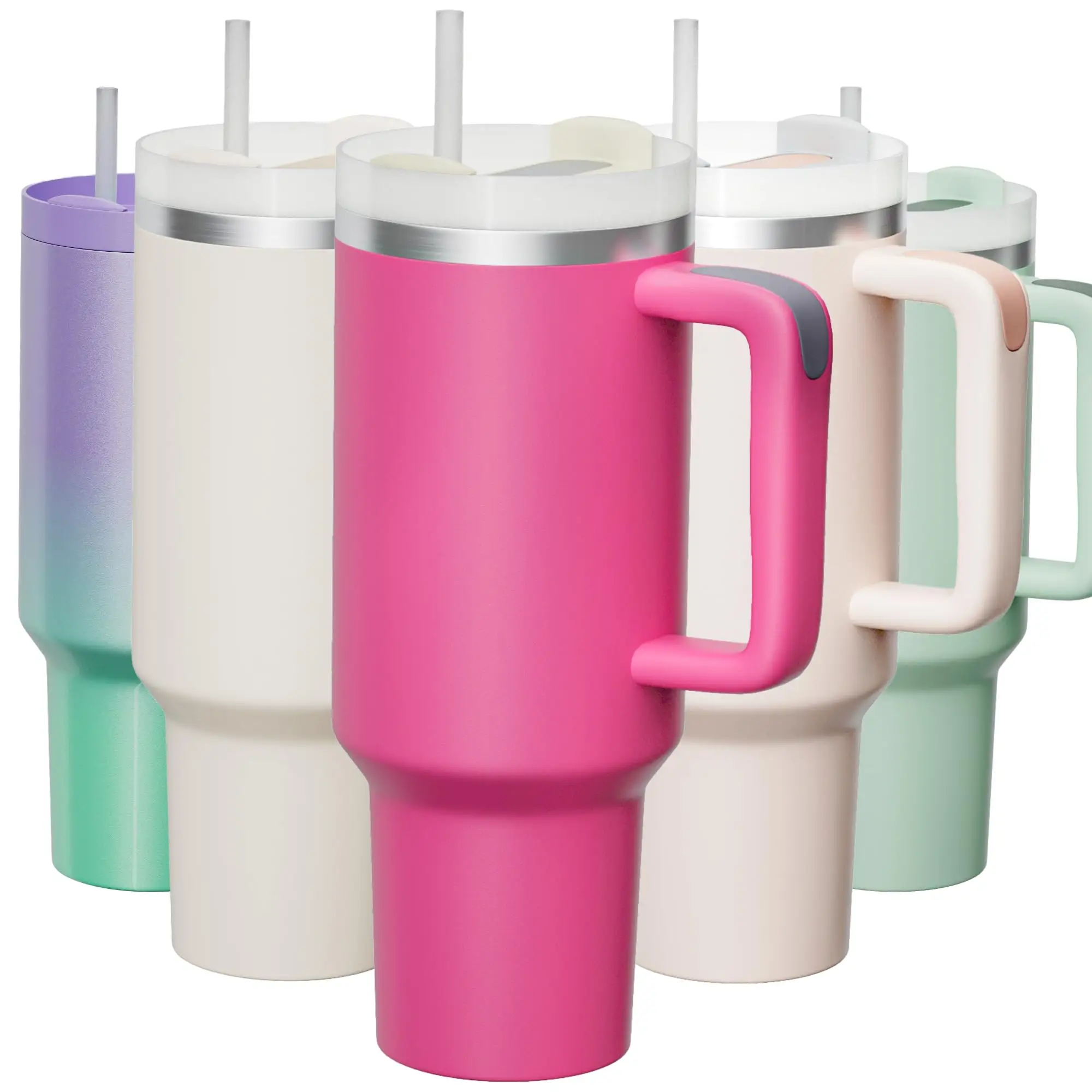 Gobelet Quencher H2.0 de 40 oz avec poignée bouteille thermos à double paroi en paille tasses de voyage réutilisables en acier inoxydable vente en gros