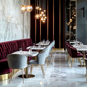 Set di Sedute a Panca Imbottite con Schienale Alto Ron Group, Tavolo Quadrato in Marmo, Sedia in Velluto Personalizzata, Arredamento Commerciale per Ristoranti - Product Image 1