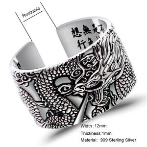 EAL 925 Silver ENS Iker ings ITH lying Ragon intage UNK phoiphop tytyle Eart uutra nngraved uuddhism Nimal nimewelry - Product Image 3