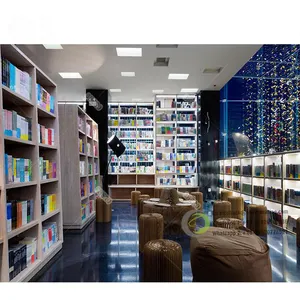 Rak buku dengan lampu Led, rak buku kayu, toko buku berdiri, rak pamer, interior