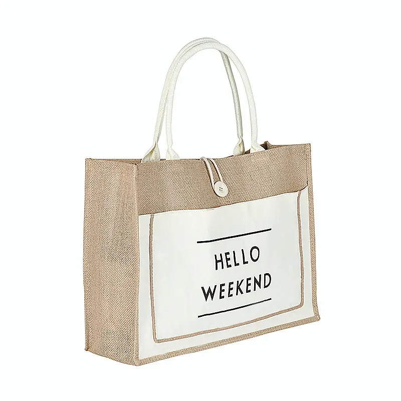 Özel baskılı Logo yüksek kalite moda çuval bezi alışveriş Tote jüt çanta