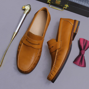 Chaussures en cuir Goodyear pour hommes Mapi, édition coréenne, en cuir véritable, semelle artisanale, bout rond, modèle une pièce, pour affaires et occasions formelles - Product Image 5