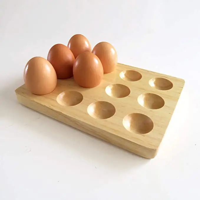 Bandeja infantil de madeira sólida, bandeja à prova de quebra com 12 ovos 3x4 polegadas