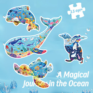 Casse-tête personnalisé 150 pièces en carton bleu, thème Monde Animalier, encre de soja, finition mate, coins arrondis, pour 3,5 ans et plus, thème Océan et Forêt, épais et écologique - Product Image 6
