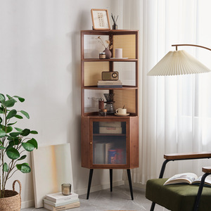 <b>Corner</b> <b>Cabinet</b> Walnut Color 5 Compartments Floor Standing Living Room Storage Shelf - Product Image 2