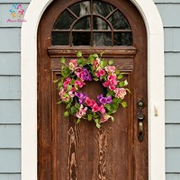 Karangan Bunga Bougainvillea Buatan Warna-warni, Karangan Bunga Pintu Depan Imitasi untuk Dekorasi Rumah Pernikahan Musim Semi dan Musim Panas