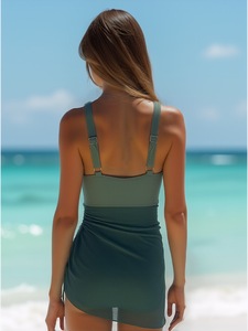 Maillot de bain une pièce pour femme, style jupe, noir, avec liens latéraux, détails en maille, séchage rapide, col en V profond, Spandex/Polyester, ajouré - Product Image 6