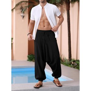 Pantalones bombachos para hombre 2025, logotipo personalizable, holgados, Hippie, informales, de algodón y lino, holgados, bohemios, para Yoga, playa, entrepierna caída, pantalones Chinos - Product Image 5