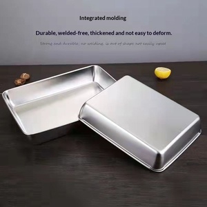 Plateau de conservation rectangulaire <span class=keywords><strong>en</strong></span> acier inoxydable de qualité <span class=keywords><strong>alimentaire</strong></span> 410/201, boîte de rangement pour réfrigérateur, compatible four, pour camping et pique-nique - Product Image 2