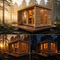 Kaca panorama merah Cedar halaman belakang taman mewah 2 4 Orang kayu ditembakan jauh inframerah rumah Villa luar ruangan  Sauna
