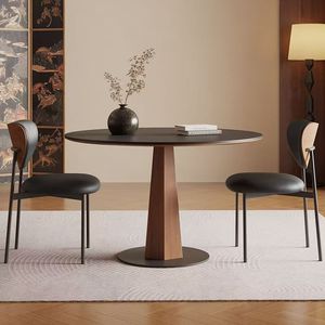 Delifeng Round <b>Solid</b> <b>Wood</b> Dining <b>Table</b> Black Rock Slab Top Stable Design For Dining Room - Product Image 1
