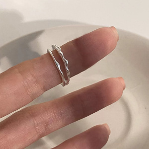 S925 Sterling Silver Irregular Double Layer Lava <b>Ring</b> For Women <b>Open</b> Finger Stackable Everyday Wear Jewelry - Product Image 1