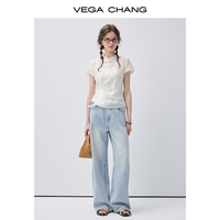 Chemisier blanc style Qipao VEGA CHANG pour femme, col mandarin avec boutons grenouille, haut jacquard à manches courtes, vente en gros