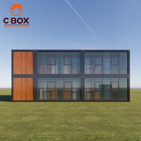 Cbox Maison Modulaire Conteneurisée à 2 Étages Effet Bois Démontable avec Option Mur Rideau en Verre pour Bureau ou Hôtel de Vacances