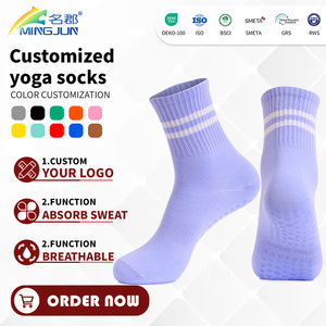 Calcetines de Yoga para <span class=keywords><strong>Mujer</strong></span> con Logotipo Personalizado, Antideslizantes, de Alta Compresión, con Diseño de Rizo y Agarre para Pilates - Product Image 1