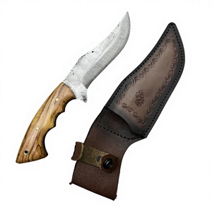 Cuchillo Bowie de Supervivencia y Caza Forjado en Acero al Carbono 5160, Duradero, con Borde Parcialmente Serrado, Mango de Madera de Olivo y Funda de Cuero - Product Image 1