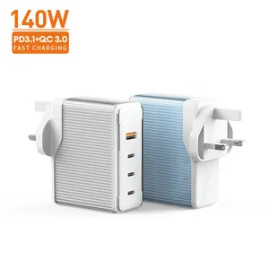 Nova fábrica OEM Suporte 140W GaN Travel Wall Charger 4 Portas USB C 3C1A Carregamento Rápido 100Watts Carregador UK EUA UE AU Plug Adapter