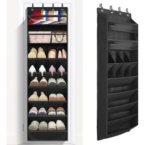 Over The Door Shoe Organizer 8 <b>Shelves</b> 68 Inch Black Hanging Shoe Rack For Closet Storage With <b>Deep</b> Pockets - Product Image 1