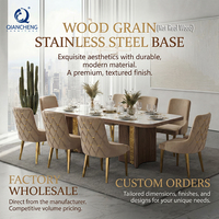 Ensemble de table à manger de luxe en acier inoxydable avec finition bois, 8 places, meubles de Foshan Chine, table à manger en marbre, chaise