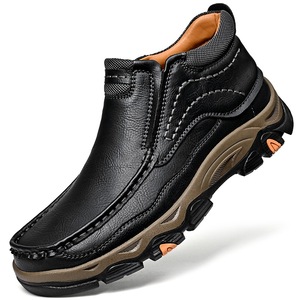 Mocassins pour hommes à enfiler, dessus en PU, semelle en caoutchouc, doublure en peluche, motif uni, logo gravé au laser - Product Image 6