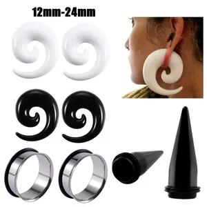 12mm-24mm Black White Acrylic Spiral Ear Stretcher Taper Kit Big Size Piercing Ear Expander Steel Tunnel Plugs Body Jewelry