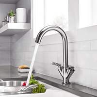 Robinet de cuisine en laiton chromé à un seul trou et double poignée, design minimaliste contemporain, avec cartouche céramique, pour usage hôtelier