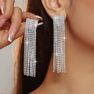 European American Fashion Drop Earrings Exaggerated Claw Chain Naked Diamond Zircon Long Tassel Full Diamonds <b>Dress</b> Temperament - Product Image 3