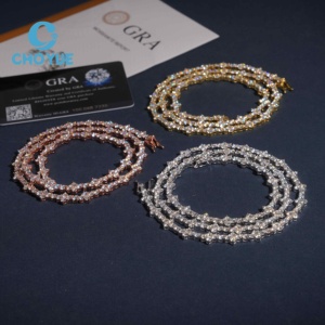 Collar de cadena de tenis de moissanita con cruz de 3 mm, de plata de ley 925, estilo hip hop, que pasa la prueba del diamante - Product Image 4
