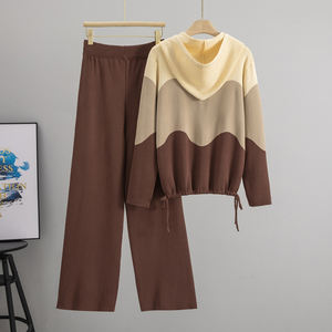 Nuovo Completo da <span class=keywords><strong>Donna</strong></span> Autunno Inverno, Set Due Pezzi Casual alla Moda con Felpa con Cappuccio e Inserti in Rete e <span class=keywords><strong>Pantaloni</strong></span> - Product Image 2