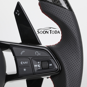 Volant en cuir semi-perforé pour <span class=keywords><strong>Audi</strong></span> R8 A3 A4 A5 <span class=keywords><strong>A6</strong></span> C7 B6 B8 B9 RS3 8V RS4 RS7 SQ5 Q3 Q5 Q7RS, fibre de carbone personnalisée, LED - Product Image 3