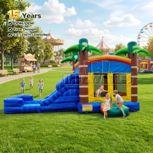 Castillo Inflable Comercial con Tobogán de Agua, Diseño de Palmera Tropical, Certificado CE, PVC, para Alquiler, OEM - Product Image 1