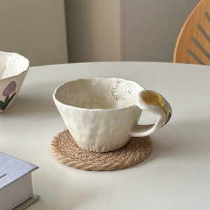Vintage Hand Pinched Floral Bird Mug, Underglaze Painting Latte & Milk Cup - Product Image 4
