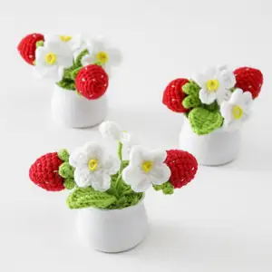 Crocheted wool yarn knitting Two-head strawberry potting for gift home decoration