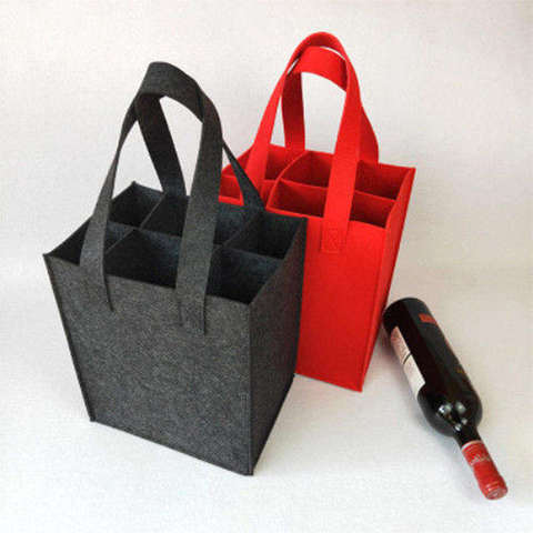 Custom Logo Holder Beer & Wine Bottle Gift Bags Large Capacity Kitchen Use Multipurpose Felt Tote for Shopping & Storage