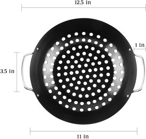 Bandeja de asar redonda antiadherente perforada para barbacoa con asas resistentes al calor, ideal para verduras, camarones y apta para parrilla. - Product Image 4
