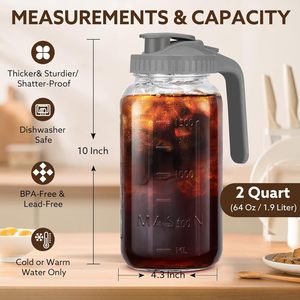 Jarra de leche de boca ancha de 32 oz y <span class=keywords><strong>64</strong></span> oz, contenedor de nevera para café helado, té, jugo, tarro de cristal azul con tapa hermética para verter - Product Image 4