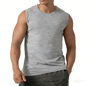 Canotta Termica Sportiva Premium <span class=keywords><strong>da</strong></span> <span class=keywords><strong>Uomo</strong></span> in 100% Lana Merino, Girocollo, Tinta Unita, Tessuto Lavorato a Maglia, Stampa Estiva - Product Image 3