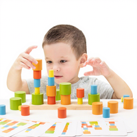 Jeu de blocs en bois Montessori, blocs d'équilibre cylindriques, blocs de construction, jeu de cartes flash, jouets éducatifs pour empiler, jouets pour tout-petits