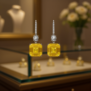 Orecchini Pendenti Classici con Zirconi Gialli per Donne, Placcati in Rodio, Taglio Smeraldo, Gioielli Geometrici da Festa, Orecchini alla Moda in Lega - Product Image 2