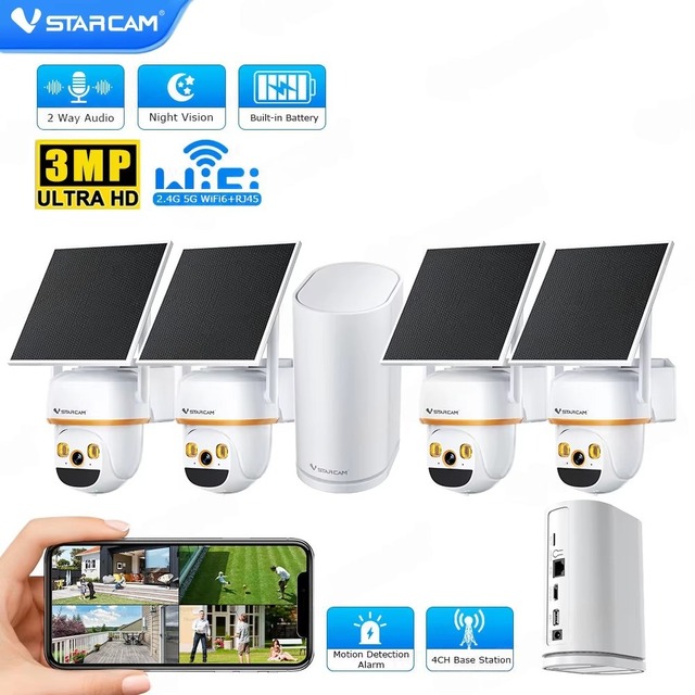 Factory Direct 4 Channel Smart Home Security System NVR with 4pcs Wireless Battery PTZ Camera 3MP 8000mAh 2 Way Talk Color Night