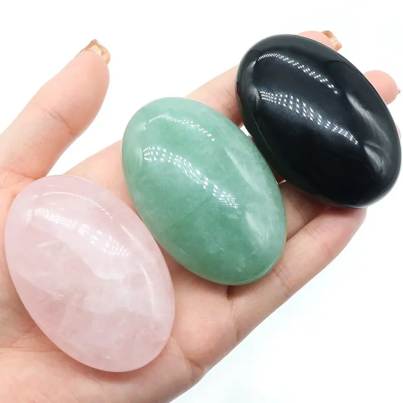 60mm Obsidian Palm Stone Healing Crystal Gemstone Oval Worry Stone for Body Chakra Balancing Polished