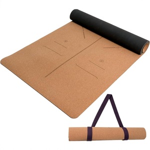 Tapis de yoga en liège et caoutchouc naturel, épaissi, absorbant la transpiration, avec lignes de posture gravées et système d'alignement pour l'entraînement professionnel - Product Image 1