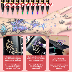 Pennarello per Tatuaggi Temporanei Metallizzati Lucidi, Set da 10 Colori, Sicuro sulla Pelle, Impermeabile, Lunga Durata e Facile da Rimuovere - Product Image 5